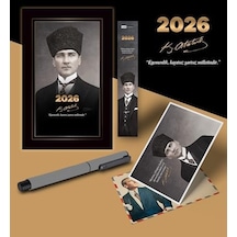 2026 Kalpaklı Atatürk Ajandası Ayraç Kartpostal Kalem - Gri