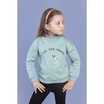 Toontoy Kız Çocuk Nakışlı Balıkçı Yaka Pamuklu Sweatshirt Yeşil