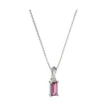 Pembe Taşlı Rodyum Tektaş Baget Gümüş Kolye