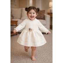 Babyhola Benekli Kabartmalı Kız Bebek Elbise 15439 Ekru