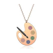 İndigo Takı Renkli Taş Resim Paleti Rose Gümüş Kolye