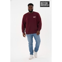 Süperlife Erkek Büyük Beden Brooklyn 1970 Baskılı Bisilet Yaka İnce Sweatshirt Spr26bsw956-3 Bordo