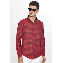 Tudors Erkek Slim Fit Dar Kesim Uzun Kollu Pamuklu Kolay Ütü Kareli Düğmeli Yaka Gömlek-31604 Çok Renkli