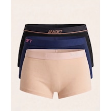 Jakoft Classic Pamuklu Kadın Boxer 3'lü Paket Ten - Lacivert - Siyah