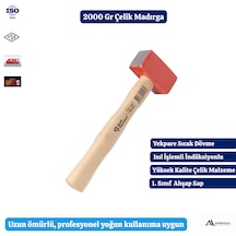 Profesyonel 2000 Gr Dövme Çelik Madırga Çekiç Ahşap Saplı 2 Kg