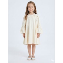 Xo Kids İspanyol Kollu Fırfırlı Yakalı Kız Çocuk Krem Elbise 4-10 Yaş 4405 Ekru
