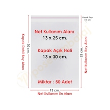 13x25+5 Cm. 13x30 50 Adet Şeffaf Bantlı Yapışkanlı Opp Poşet