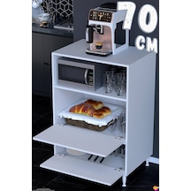 Linea Üstü Açık Mutfak Dolabı 70 Cm Mikrodalga Fırın Tezgahı Çift Kapaklı Kiler Düzenleyici Dolap Beyaz