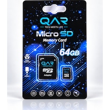 Qar Microsdxc Hafıza Kartı 64 Gb, Sd Adaptörlü, U1 Class 10, 100 Mb/s
