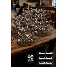 6'lı Füme Kulplu Üzüm Tanesi Boncuk Şekilli Cam Bardak 350ml Isıya Dayanıklı Kahve Sunum Bardağı Füme