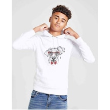 Tshirthane Papyonlu Köpek Baskılı Unisex Çocuk Kapüşonlu Beyaz Sweatshirt (528585428) Beyaz
