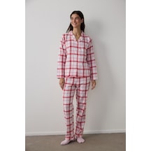 Penti Gül Kurusu Modal Ekoseli Gömlek Yaka Düğmeli Pamuklu Pijama Takımı