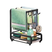 Pazly İşlevsel Mutfak Lavabo Organizatörü, Karbon Çelik, Duvara Monte/tezgah, Havlu Rafları, Sünger Tutucu, Siyah, 28x24,5x14 Cm Siyah