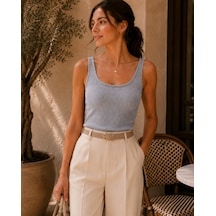 Unika Boutique Kadın Fittili Kalın Askılı Crop Atlet gri