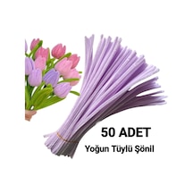 50 Adet Lila Şönil, Çiçek Yapımına Uygun Tüylü Tel, 30 Cm 6 Mm