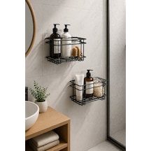 Buççin Online Mağaza Yapışkanlı 2'li Banyo Düzenleyici Şampuanlık Sabunluk Yapışkanlı Banyo Rafı Siyah Cp316 Metal Siyah Çok Renkli
