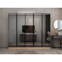 Nisa 5 Kapaklı 2 Çekmece Dolap Dore Reflekte Cam Kahverengi