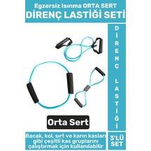 Premium Seri Fitness Aerobik Pilates Egzersiz Isınma Kadın Erkek Orta Sert 3'lü Direnç Lastiği Seti Çok Renkli