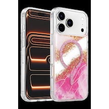 Onegif Apple iPhone Uyumlu 17 Pro Lotus Simli Magsafe Kapak - Pembe Bz8683140940904