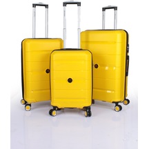 My-pp Tekerlekli Kırılmaz Valiz 3'lü Set Bavul Sarı