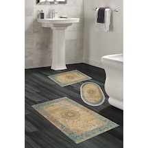 Eko Trend Djt 3 Lü Yıkanabilir Kaymaz Taban Banyo Paspas Seti P1356 Vintage Turkuaz