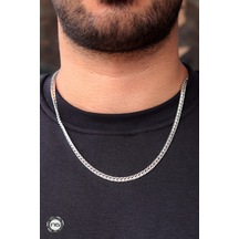 925 Ayar Gümüş Sıkı Ezme Gurmet Zincir Erkek Kolye 5 Mm 55 Cm Gümüş