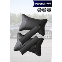 Peugeot 406 Uyumlu Deri Kemer Koruyucu Lüks Siyah Deri Yastık Set