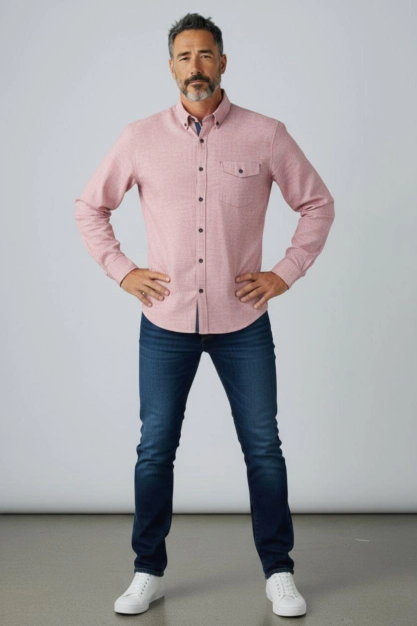 İki Cepli Kapaklı Klasik %100 Cotton Uzun Kollu Terletmeyen Kışlık Flanel Kumaş Siyah Gömlek Regular Kalıp Pembe