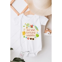 Hediyenza İlk Yaz Tatilime Hazırım Özel Tasarım Bebek Zıbın Pamuklu Çıtçıtlı Body Beyaz