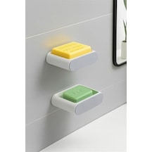 Coverest Yapışkanlı Banyo Mutfak Sabunluk Süngerlik Seti, Beyaz, 2'li Set, Duvara Monte, 14.5x9.7x4 Cm 12 Izgara