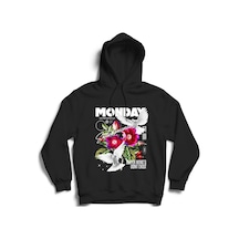 Kuş Ve Çiçek Baskılı Kapşonlu Sweatshirt Fame Stoned Gang Collection New Season Hoodie Siyah