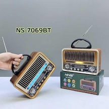 Ns-7069 Orta Boy Retro, Nostaljik, Ahşap Tasarım Bluetooth Hoparlörlü, Şarjlı, Taşınabilir Fm/am Destekli Radyo-444