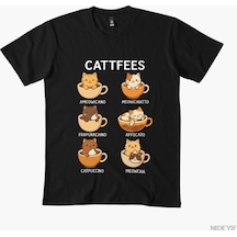 Flood Of Style Cattfees Sevimli Kediler Kahve Severler T-shirt Erkekler Kadınlar Için % 100% Pamuk T Shirt K Siyah