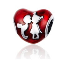 S925 Ayar Gümüş Kırmızı Kalp Erkek Kız Boncuk Dıy Bilezik Kolye Aksesuarları Çok Renkli