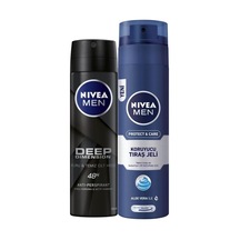 Men Erkek Sprey Deodorant Deep Dimension 48 Saat Anti-perspirant Koruma 150ml Ve Nıvea Men Protect&care Tıraş Jeli 200ml, Kuru Ciltler İçin, Pürüzsüz Tıraş