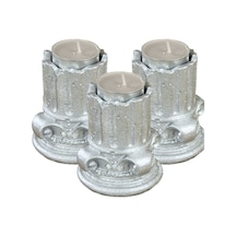 Eskitme Mumluk Şamdan 3 Adet Tealight Uyumlu Tarihi Sütun Model - Gümüş