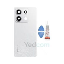 Xiaomi Redmi Note 13 Beyaz Kamera Camlı Arka Cam Batarya Pil Kapağı Telefon Arka Kapak