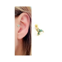 925ayar Gümüş Üzerine Altın Kaplama Mine İşçiliği Totem Kuşu Tragus Piercing Altın