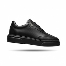 Beto Hakiki Deri Bağcıklı Erkek Toka Detaylı Günlük Sneaker Spor Ayakkabı Siyah