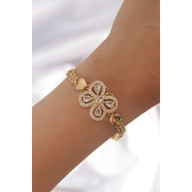 Ezoconcept Pirinç Gold Renk Zirkon Taşlı Kelebek Figürlü Parçalı Model Bileklik Çok Renkli