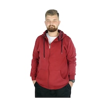 Mode Xl Erkek Sweatshirt Kapşonlu Zippered Basic 20543 Bordo 001