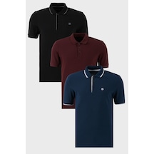 Buratti Pamuklu Regular Fit Düğmeli Polo Yaka 3'Lü Paket Erkek T Shirt 590211827S3 Indigo-Siyah-Vişne