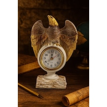 Çalışma Alanınıza Şıklık Katan Güçlü İhtişamlı Beyaz - Altın Renkli Kartal Masa Saati Biblo 21x13 Cm Beyaz - Sarı