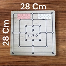 Ahşap 9 Taş 3 Taş Oyunu 28cmx28cm Eşsiz Eğlence Zeka Akıl Mantık Strateji Oyunu