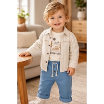 Babyhola Erkek Bebek Bayramlık Takım Araba Baskılı Müslin Kumaş Set 2215 Mavi