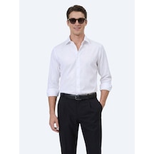 Kip Beyaz Düz Slim Fit Uzun Dokuma Klasik Pamuk Karışımlı Gömlek