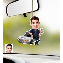 Kişiye Özel Bay Trafik Polisi Karikatürlü Ahşap Araba Dikiz Ayna