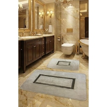 Meram Kaymaz Taban, Emici 2'li Ultra Lüks Deri Detaylı Banyo Paspası Seti Cappucino 60x100 Cm Ve 50x60 Cm Çok Renkli