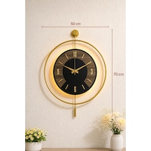 Pey Aksesuar 50x70 Cm Metal Ahşap Ve Işığın Muhteşem Uyumu Duvar Saati Dekoratif Ahşap-m54-gold-siyah-dikkat -keçe-gold