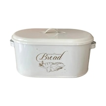 Beyaz Ekmeklik Büyük Boy Kapaklı Desenli Metal Dekoratif Ekmeklik Beyaz